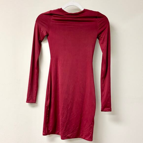 NWT Oh Polly Oakley Jersey Long Sleeve Plunge Neck Bodycon Mini Dress Ruby Sz 0 - Picture 3 of 6